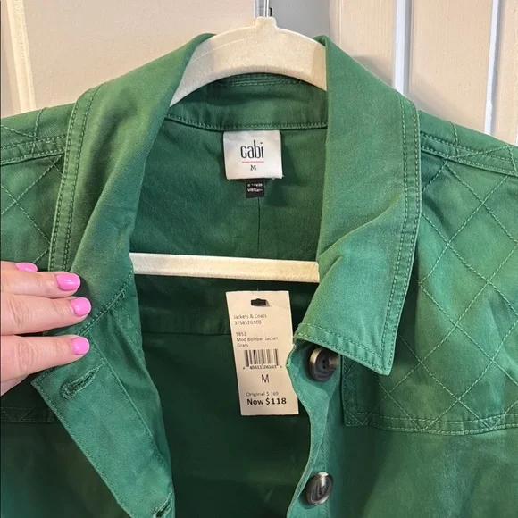 CABI NWT Green Jacket with Striped Cuffs - Picture 2 of 5